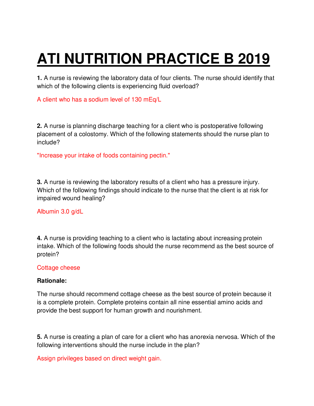 Preview image for ATI NUTRITION PRACTICE B. QUESTIONS AND ANSWERS WITH RATIONALES.